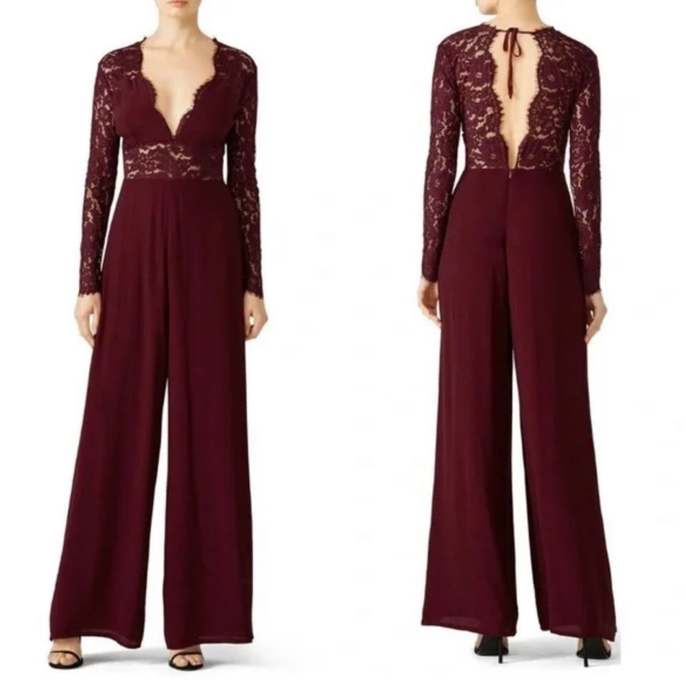 Lovers + Friends Justin Lace Jumpsuit Burgundy Size Small NWT
